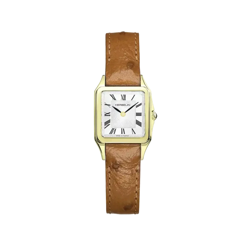 Montre Femme Herbelin Rectangulaire Acier Doré Luna Cuir Caramel 17457P01GD