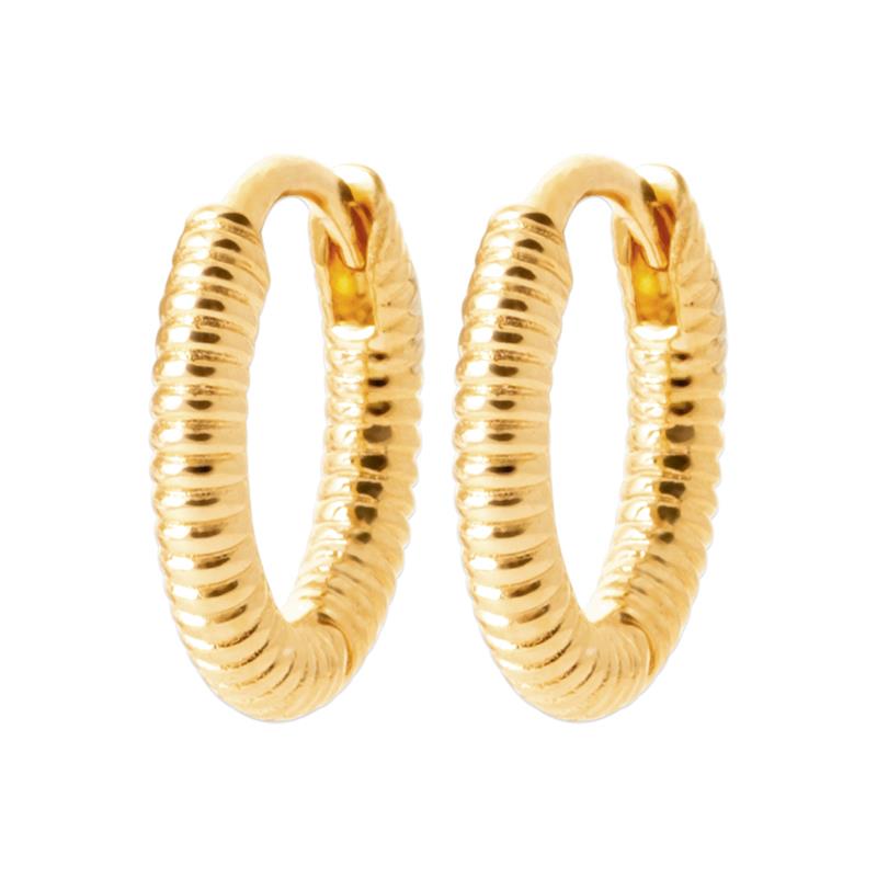 Créoles Plaqué Or Fil Striées Fermoir Ouvrant Diamètre 11mm