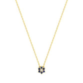 Collier Or Jaune 750/1000 Motif Fleur 6 Saphirs et 1 Diamant 0.01ct