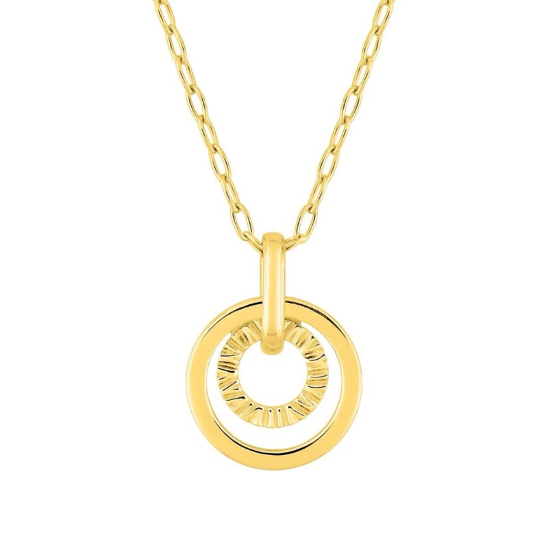 Collier Or Jaune 750/1000 Double Cercle Strié et Lisse