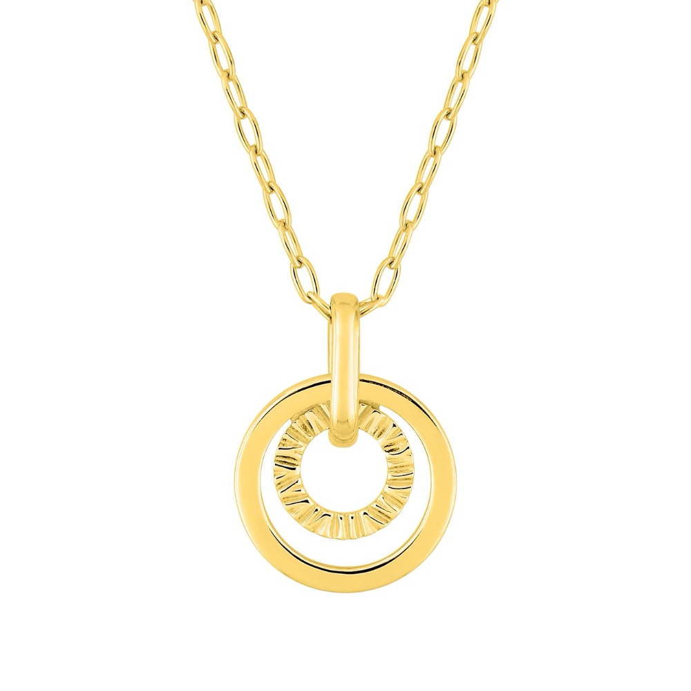 Collier Or Jaune 750/1000 Double Cercle Strié et Lisse