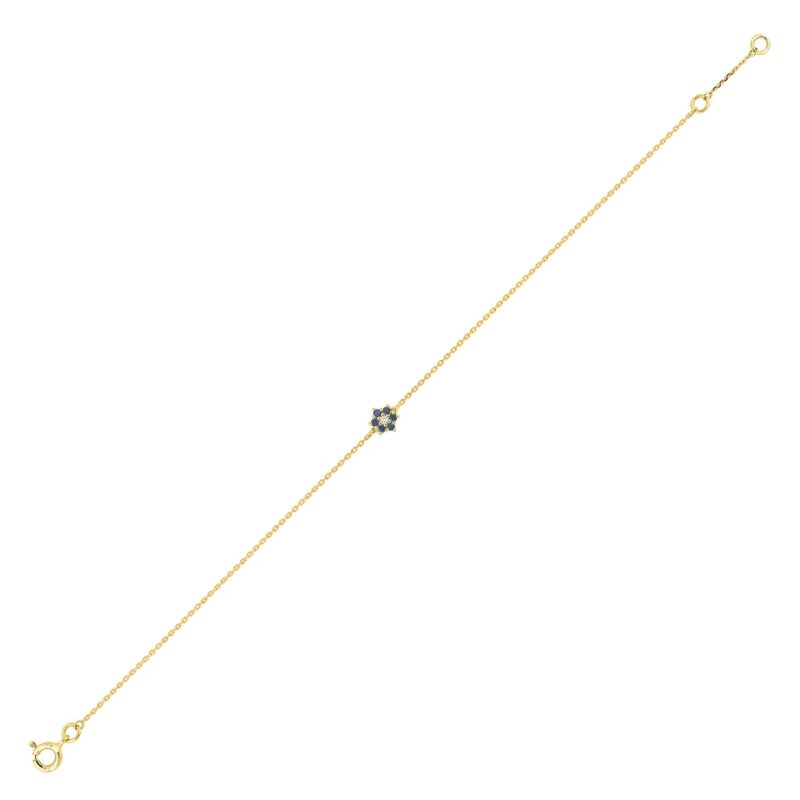 Bracelet Or Jaune 750/1000 Motif Fleur 6 Saphirs et 1 diamant 0.01ct – Image 2