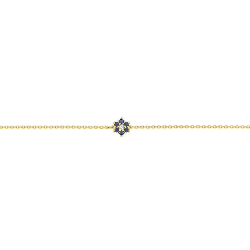 Bracelet Or Jaune 750/1000 Motif Fleur 6 Saphirs et 1 diamant 0.01ct