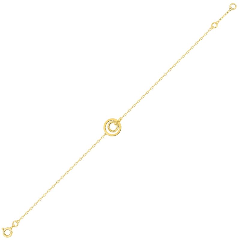 Bracelet Or Jaune 750/1000 Maille Forçat Double Cercle avec Stries – Image 2