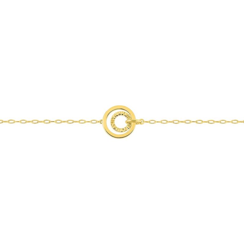 Bracelet Or Jaune 750/1000 Maille Forçat Double Cercle avec Stries