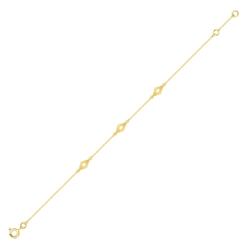 Bracelet Or Jaune 750/1000 Maille Forçat 3 motifs Losanges Striés – Image 2