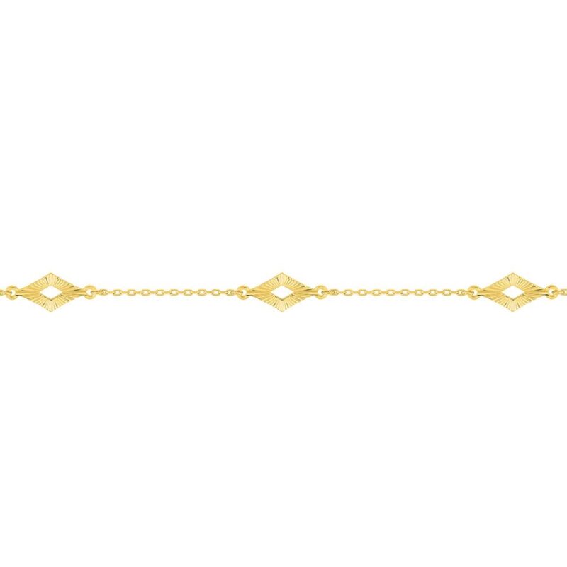 Bracelet Or Jaune 750/1000 Maille Forçat 3 motifs Losanges Striés