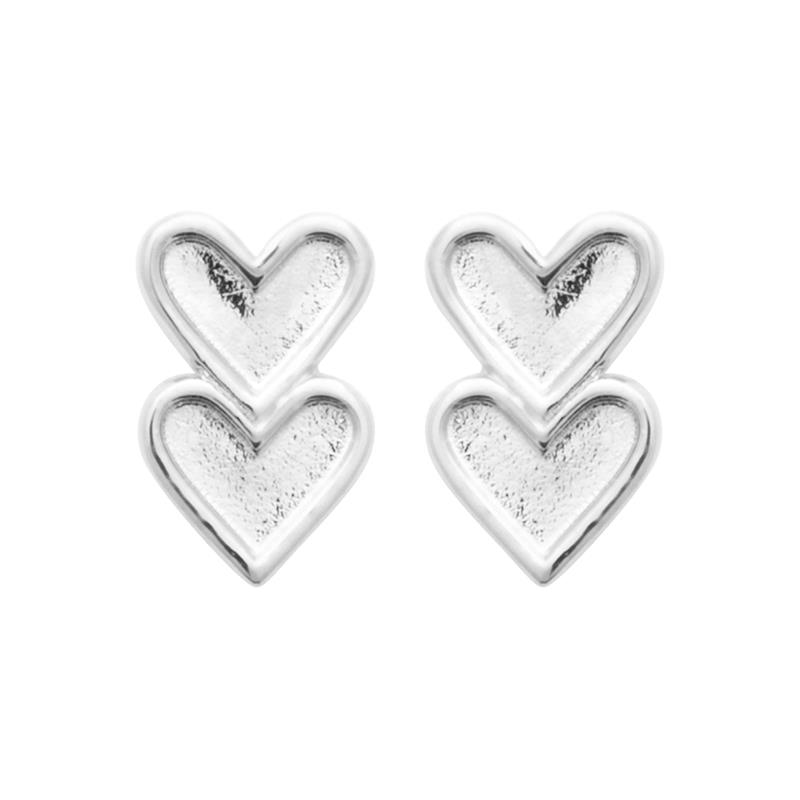 Boucles d'oreilles Argent 925/1000 Rhodié Double Coeur