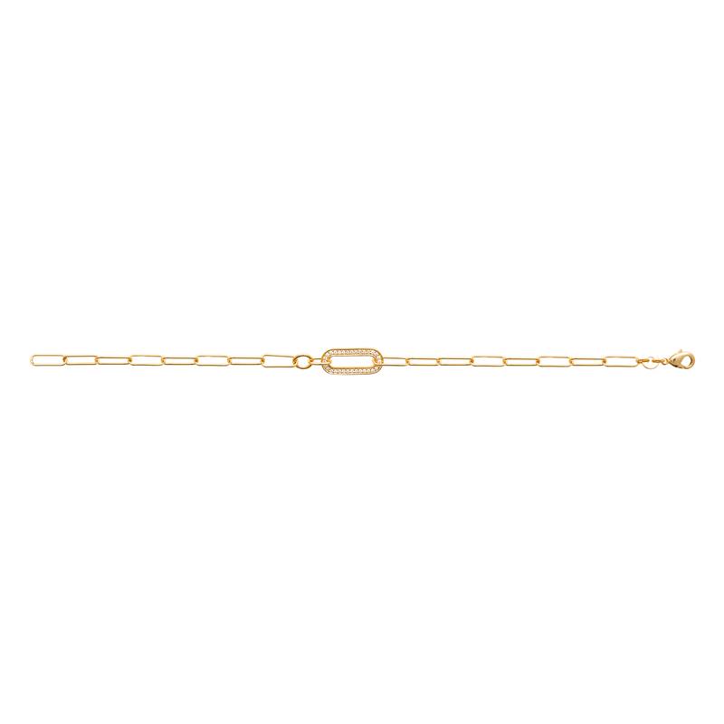 Bracelet Plaqué Or Jaune Maillons et Motif Pavage Oxydes Blancs – Image 2