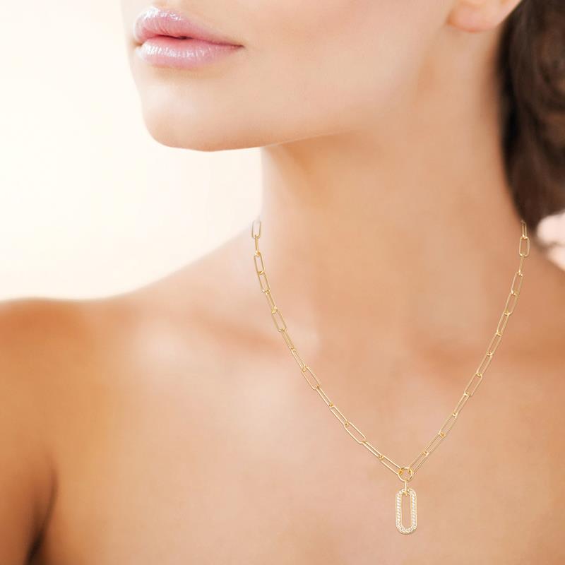 Collier Plaqué Or Jaune Maillons et Motif Pavage Oxydes Blancs – Image 2