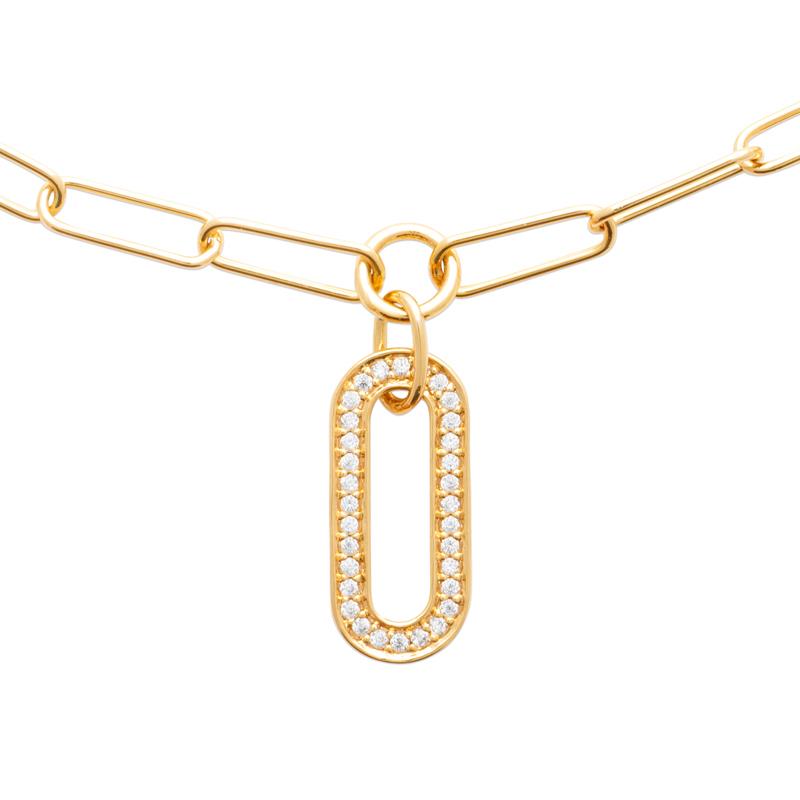 Collier Plaqué Or Jaune Maillons et Motif Pavage Oxydes Blancs