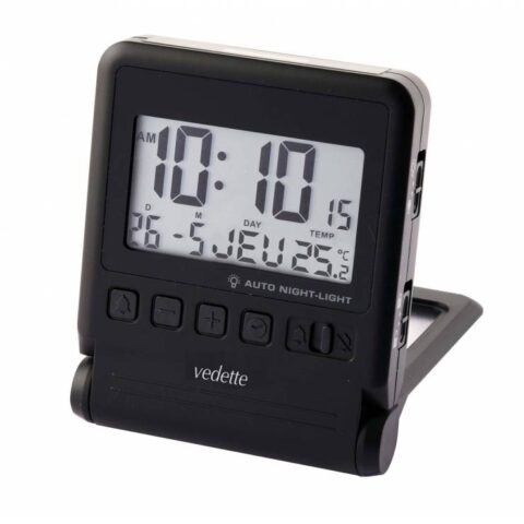 Réveil de Voyage Vedette Noir LCD Digital VR30090