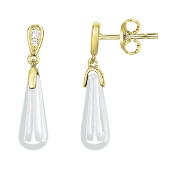 Boucles d'oreilles Pendantes Plaqué Or Jaune Gouttes Céramique Blanche et Oxydes