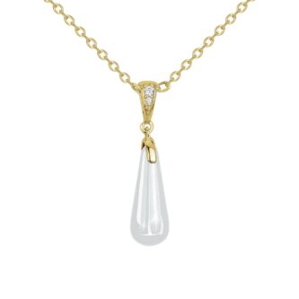 Collier Pendentif Plaqué Or Jaune Goutte Céramique Blanche et Oxydes