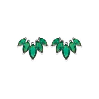 Boucles d'oreilles Argent Rhodié 925/1000 Oxydes Verts Forme Navette