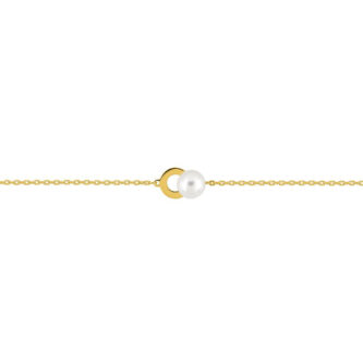 Bracelet Plaqué or Jaune Motif Cercle avec Perle de Culture Bouton 6mm
