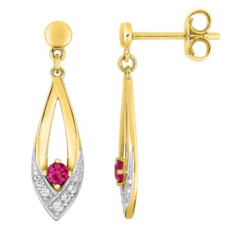 Boucles d'oreilles Pendantes Plaqué Or Jaune Oxyde Rouge et Rhodium
