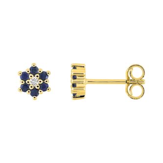 Boucles d'oreilles or jaune 750/1000 Motif Fleur Saphirs et Diamants 0.02ct