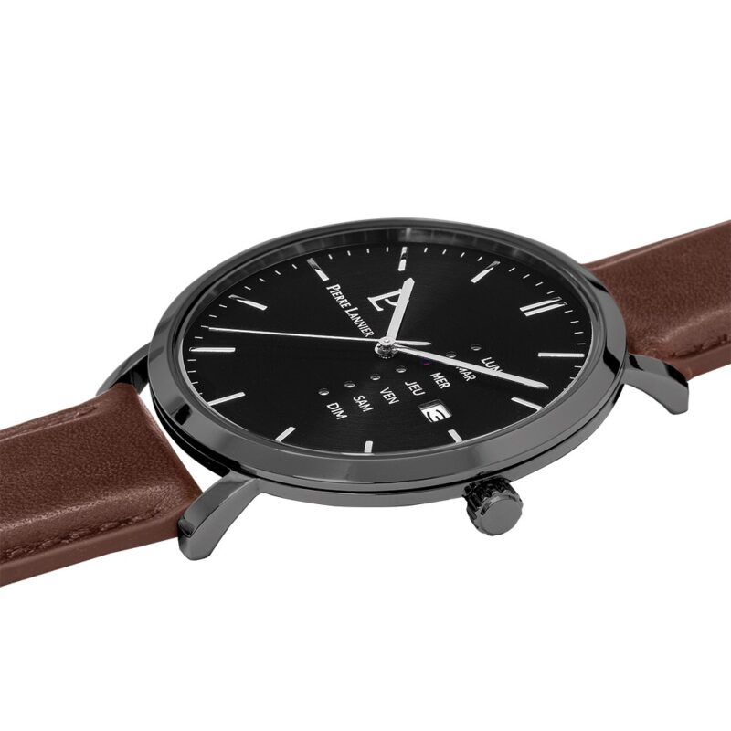 Montre Homme Pierre Lannier Data Cadran Noir Bracelet Cuir Marron 243H434 – Image 2