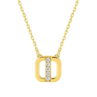 Collier Or Jaune 750/10000 Motif Carré Bords Arrondis et Barrette Oxydes