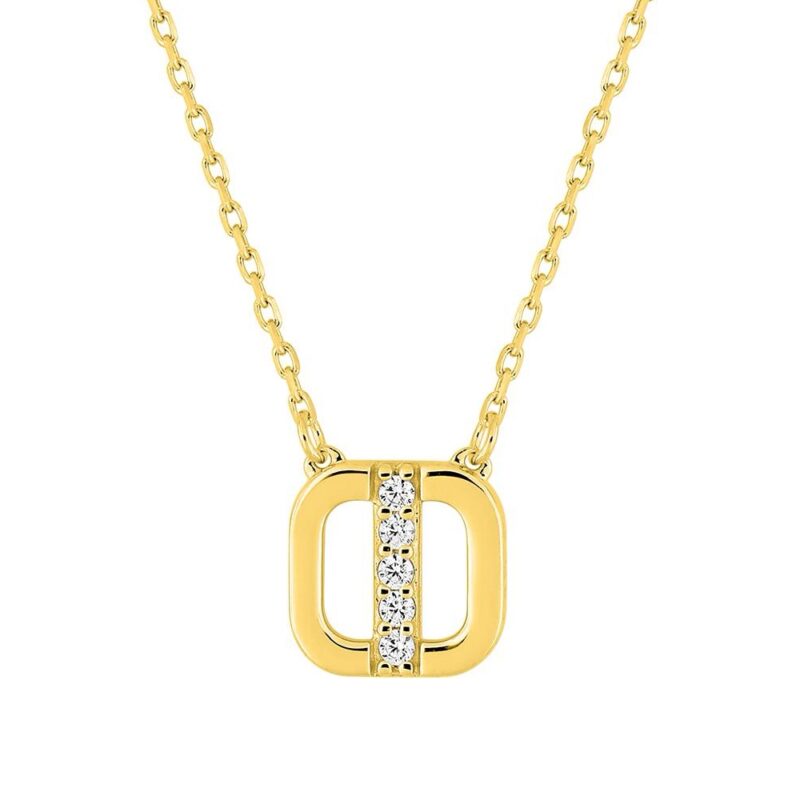 Collier Or Jaune 750/10000 Motif Carré Bords Arrondis et Barrette Oxydes