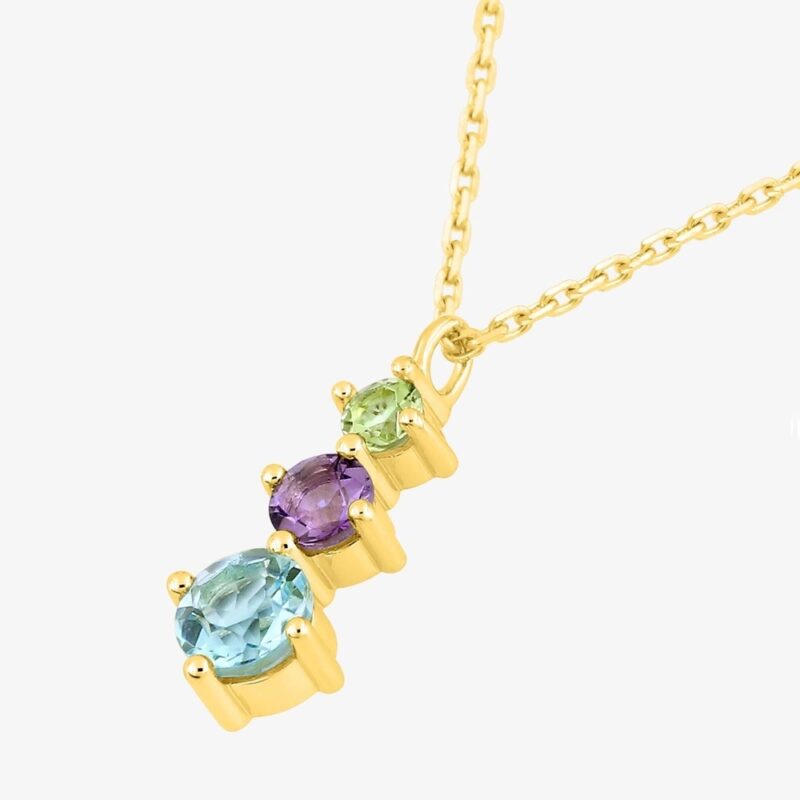 Collier Or Jaune 750/1000 avec Topaze Bleue Améthyste et Péridot – Image 2