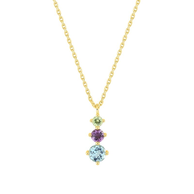 Collier Or Jaune 750/1000 avec Topaze Bleue Améthyste et Péridot