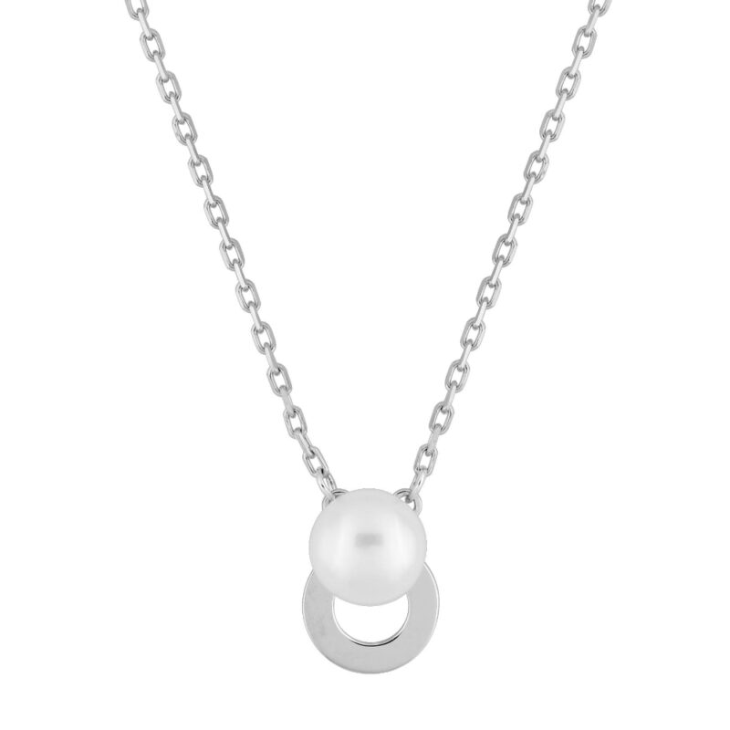 Collier Argent 925/1000 Rhodié et Perle de culture Bouton 6mm Forme Cercle