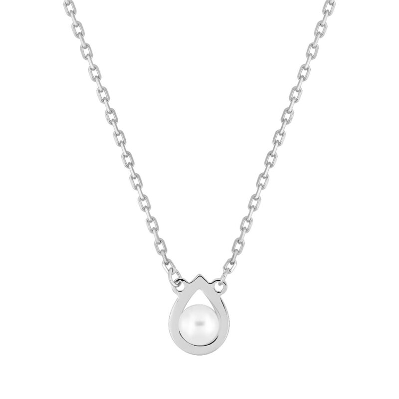 Collier Argent 925/1000 Rhodié et Perle de culture Bouton 4mm Forme Goutte