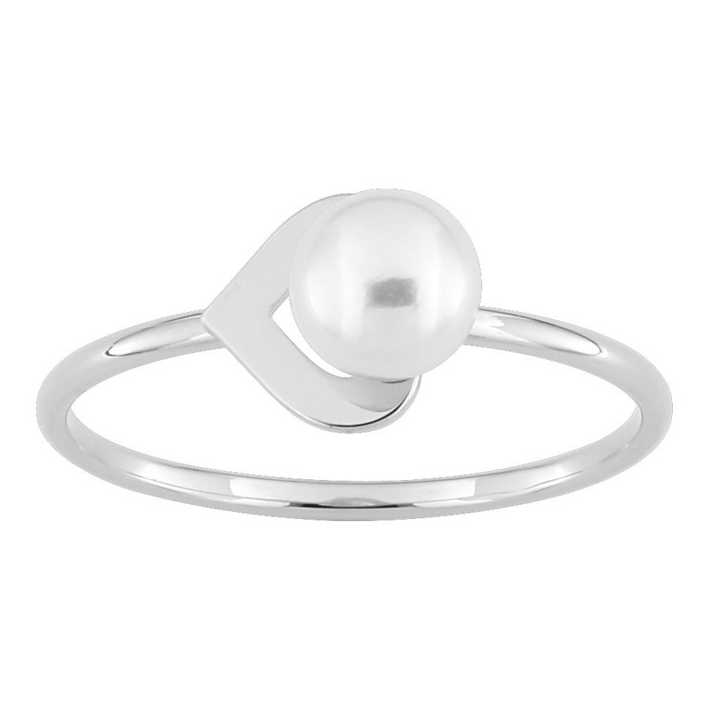 Bague Argent Rhodié 925/1000 Perle de Culture Bouton 5mm Motif de Côté