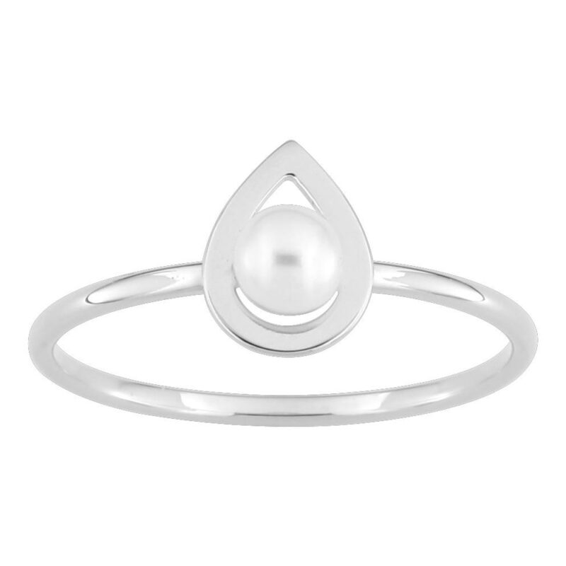 Bague Argent Rhodié 925/1000 Perle de Culture Bouton 4mm Motif Goutte