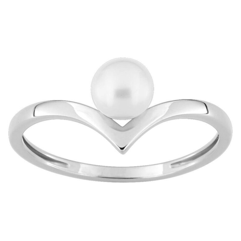 Bague Argent Rhodié 925/1000 Perle de Culture Bouton 5mm Motif V
