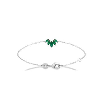Bracelet Argent Rhodié 925/1000 Oxydes Vert Forme Navette