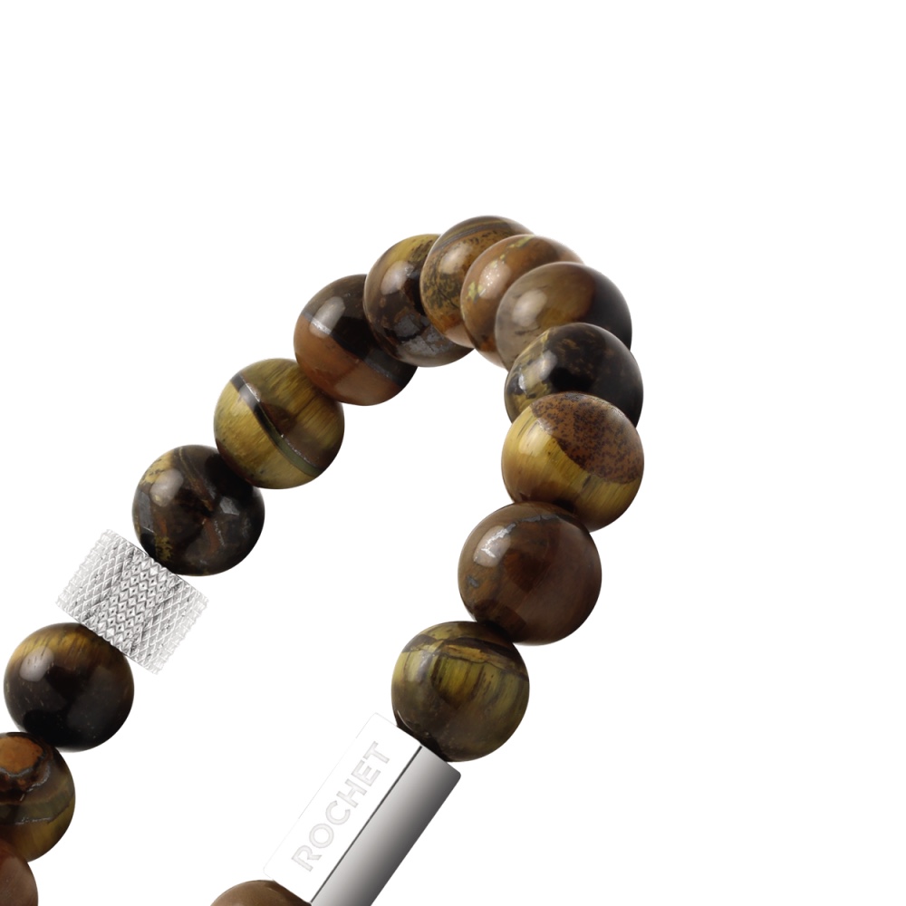 Bracelet Homme Rochet Zen 8mm Acier et Perles Oeil de Tigre B286003 – Image 2