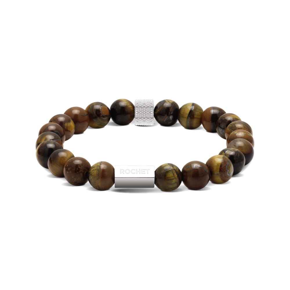 Bracelet Homme Rochet Zen 8mm Acier et Perles Oeil de Tigre B286003