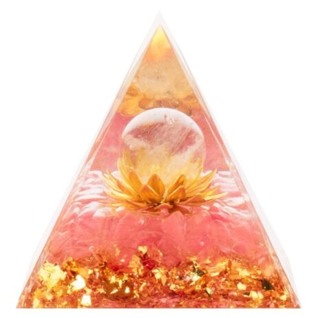 Pyramide Orgonite de Protection en Résine et Pierre Naturelle Cristal de Roche et Quartz Rose - 6x6cm