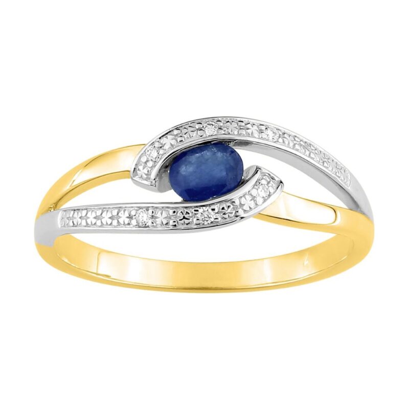 Bague Or Jaune 750/1000 Saphir Ovale et Diamants 0.03ct