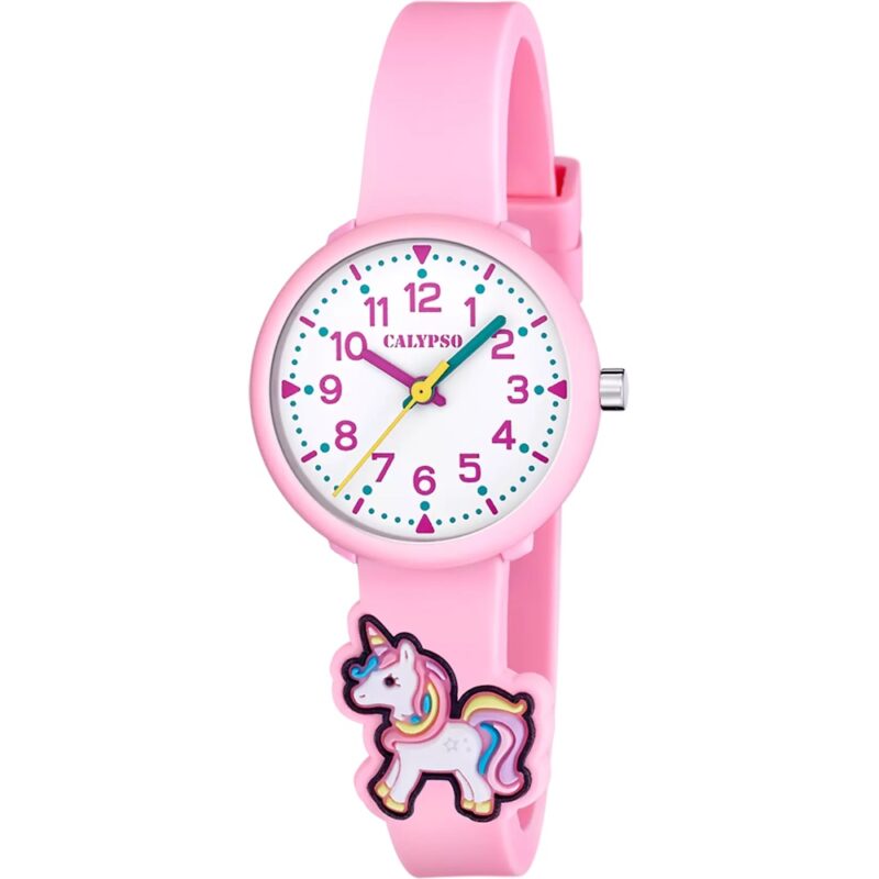 Montre Calypso Enfant Analogique My First Watch Fond Blanc Boite Rose Bracelet Rose Licorne K5844/2
