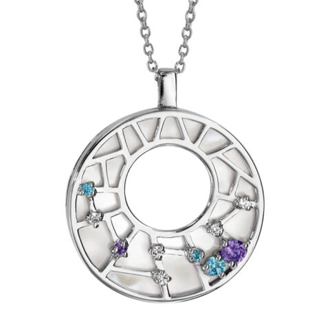 Collier Argent Rhodié 925/1000 Oxydes Multicolores et Nacre