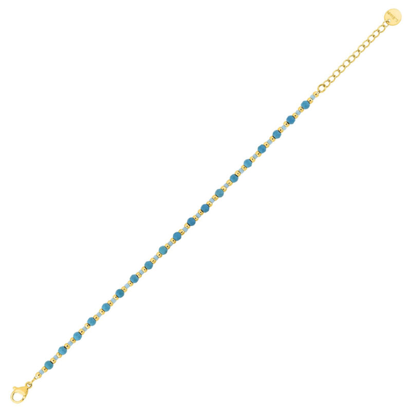 Bracelet Fashion Steel Acier Doré 1 Rang Boules Dorées et Bleues – Image 2