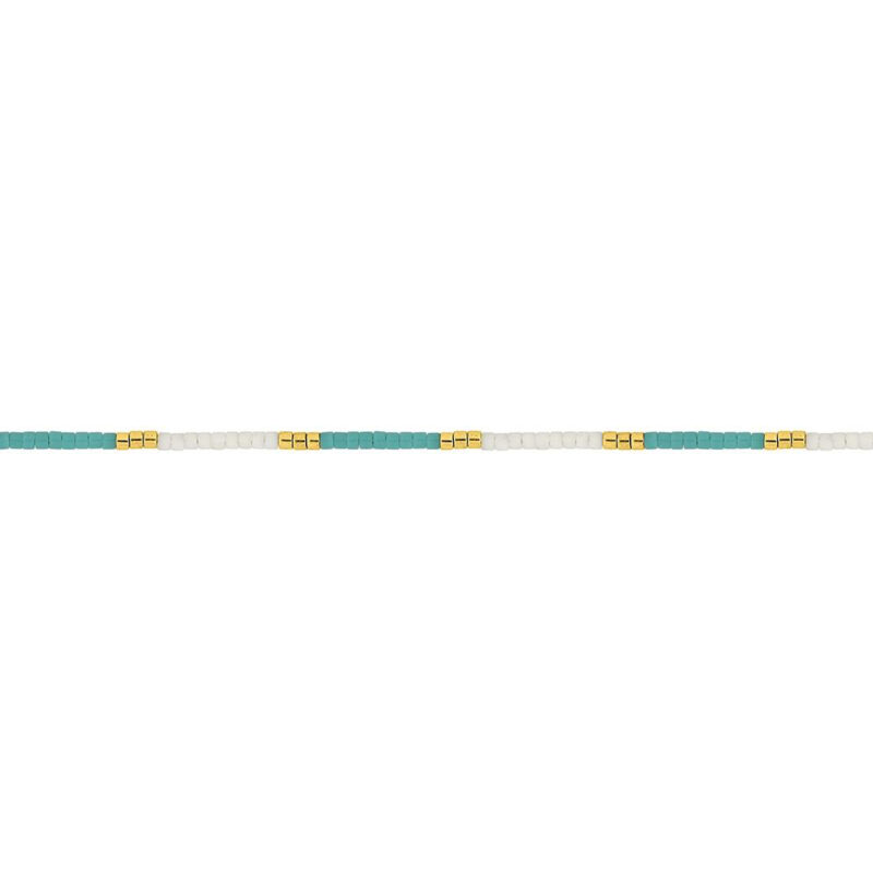 Bracelet Fashion Steel Acier Doré 1 Rang Perles de Miyuki Turquoises et Blanches