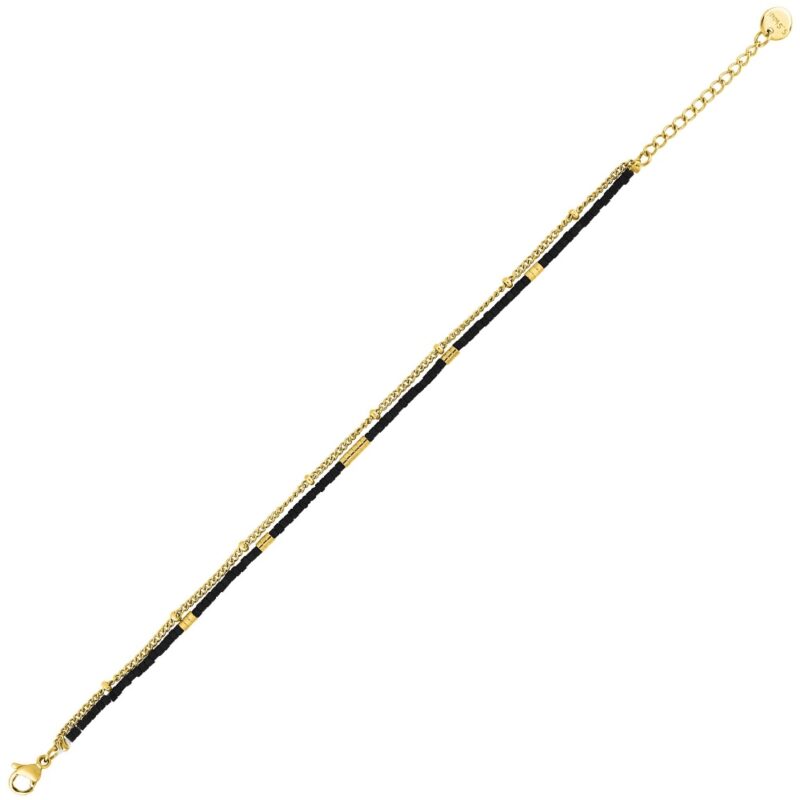 Bracelet Fashion Steel Acier Doré 2 Rangs Perles de Miyuki Noires – Image 2