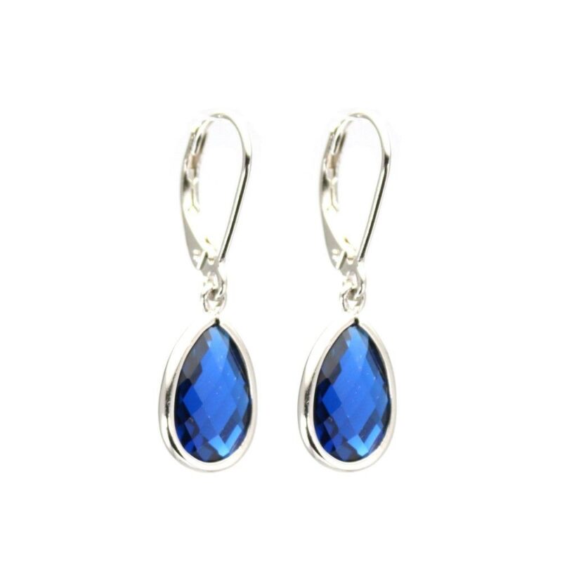 Boucles d'oreilles Pendantes Argent Rhodié 925/1000 avec Oxydes Bleus Goutte Facetée