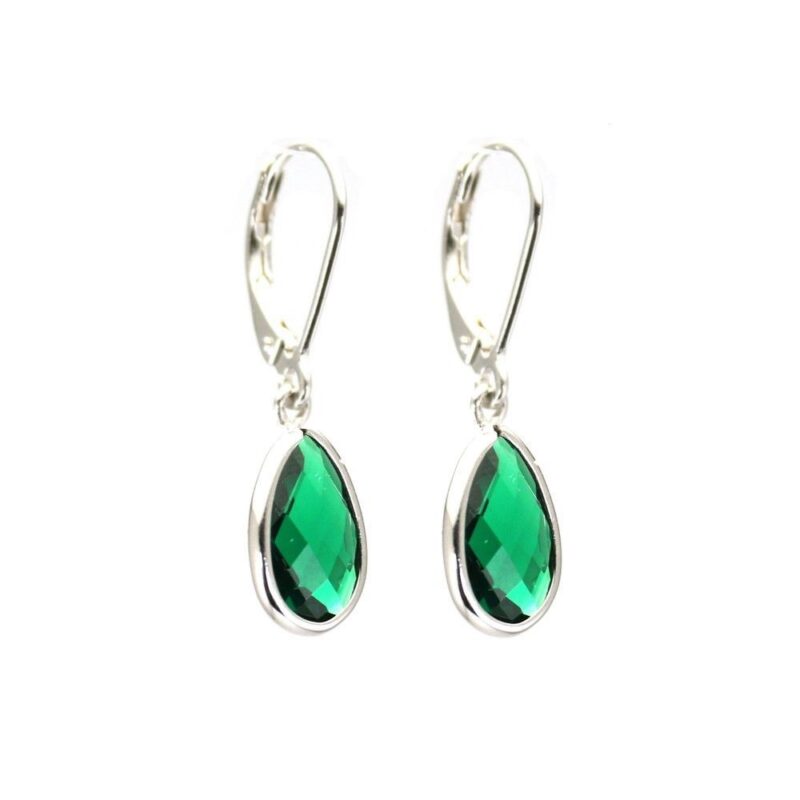 Boucles d'oreilles Pendantes Argent Rhodié 925/1000 avec Oxydes Verts Goutte Facetée