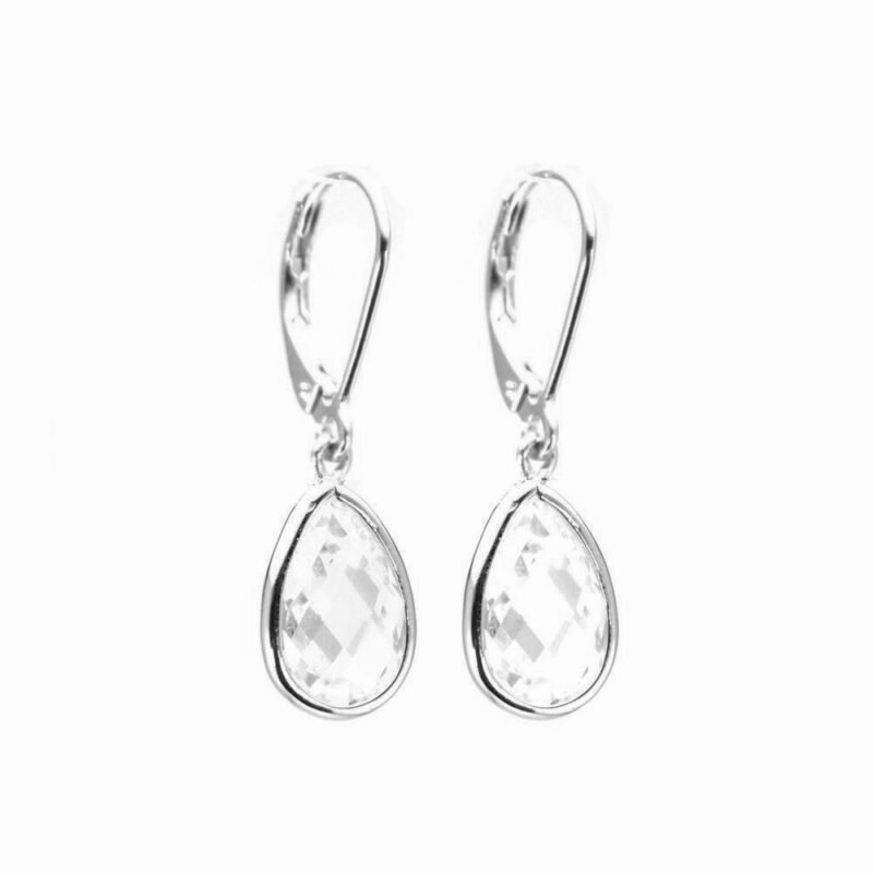 Boucles d'oreilles Pendantes Argent Rhodié 925/1000 avec Oxydes Blancs Goutte Facetée