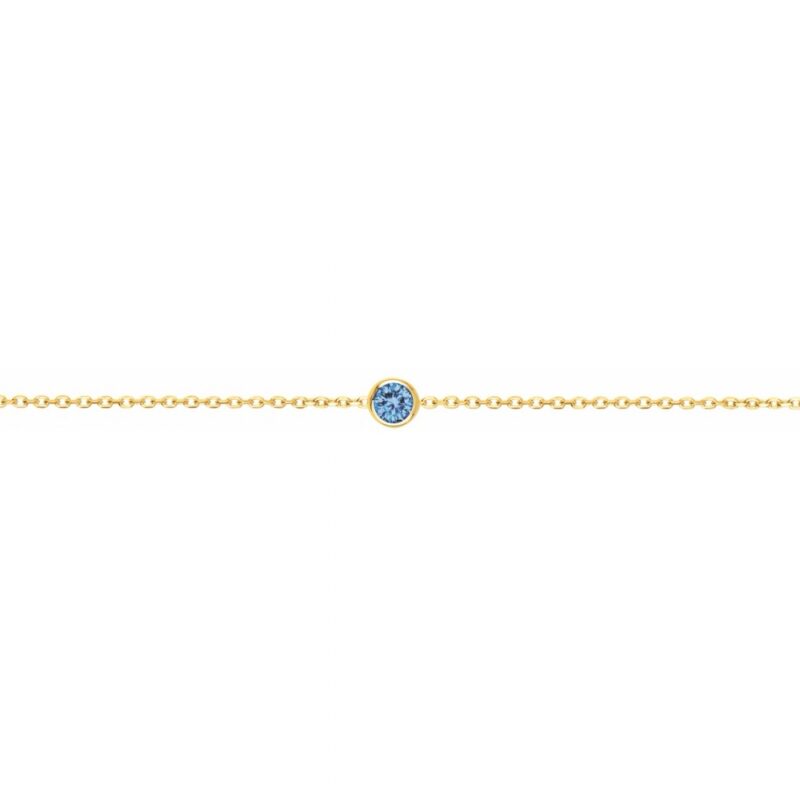 Bracelet Plaqué Or Jaune et Spinelle Synthétique Bleu Ciel Serti Clos 4mm