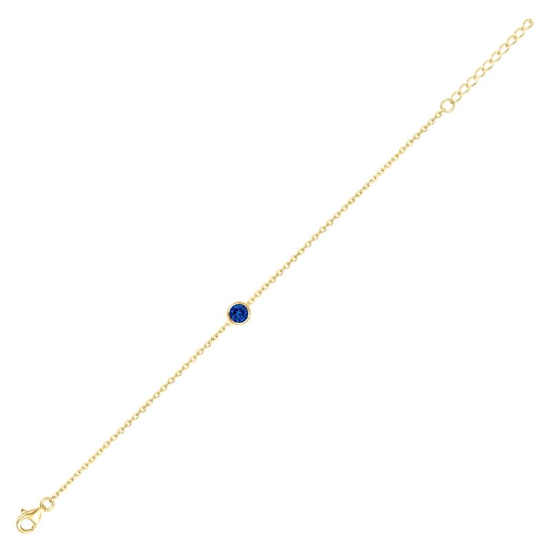 Bracelet Plaqué Or Jaune et Spinelle Synthétique Bleu Serti Clos 4mm – Image 2