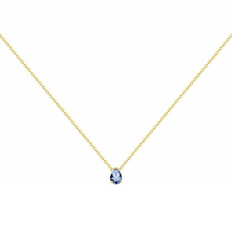 Collier Plaqué Or Jaune avec Spinelle Synthétique Bleue Ciel Forme Poire