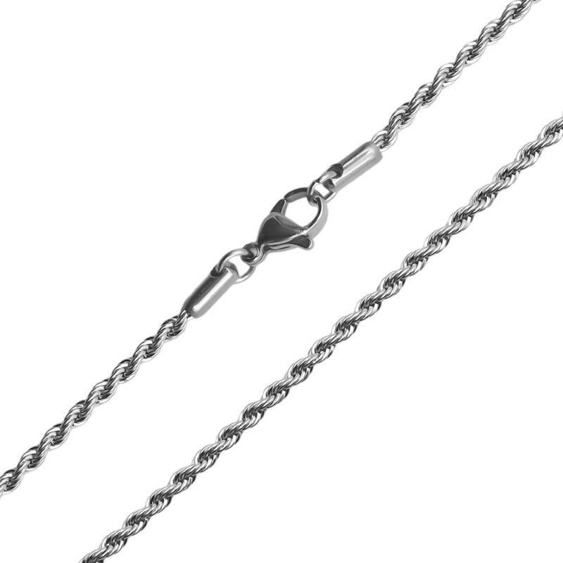 Collier Homme Fashion Steel Acier Maille Corde 2.5mm Longueur 55cm