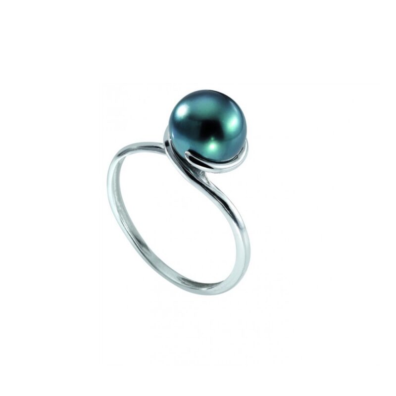 Bague Argent Rhodié 925/1000 Torsade Perle de Tahiti 8/9mm